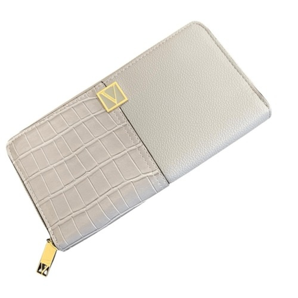 Victoria's Secret Light Gray Croc Embossed Zip Around Continental Wallet Gold V